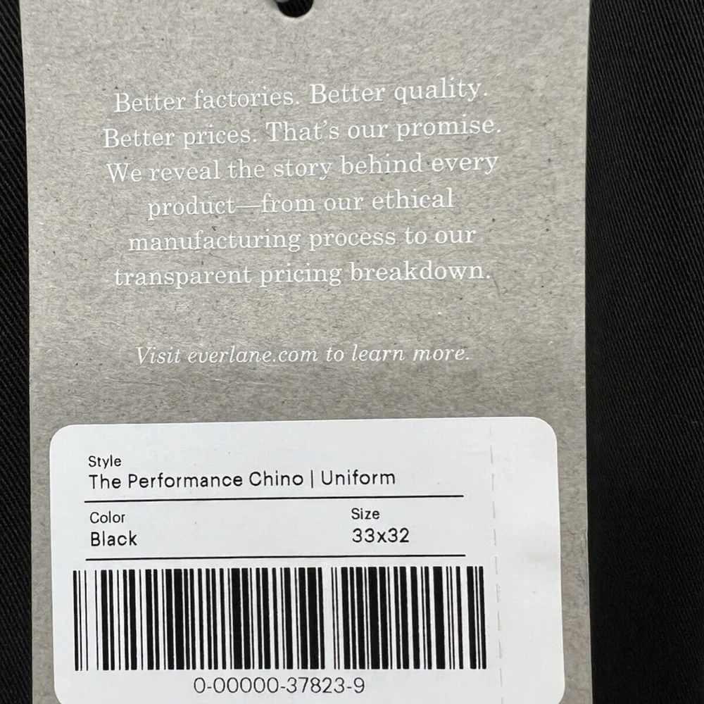 Everlane Uniform Pants The Performance Chino Slim Fit Black‎ Mens 33x32 Career